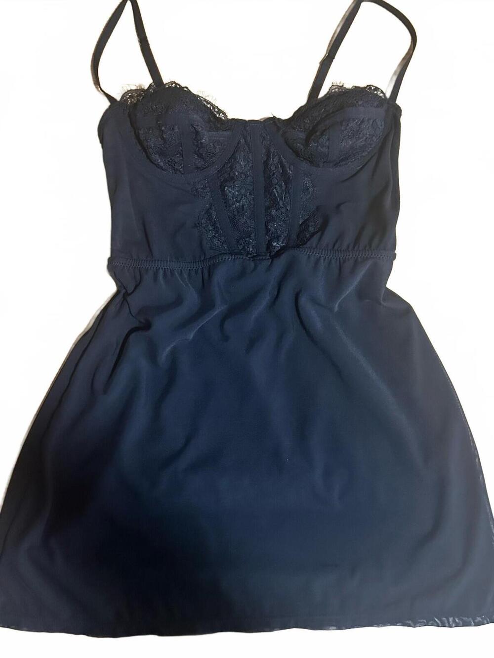 boudoir corset style Goth Black Slip Top Bustier Lace Mesh hip length XS